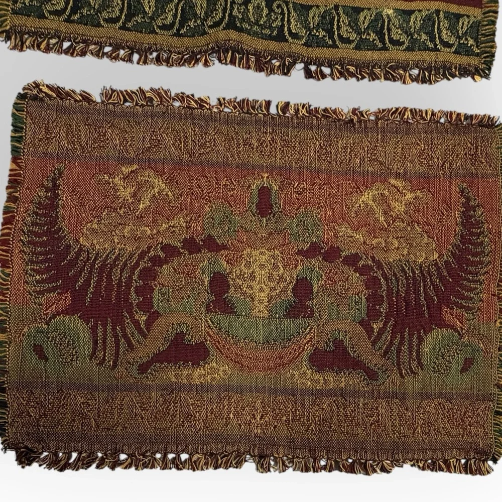 Elegant tapestry‎ Thanksgiving cornucopia Dining Table Placemats Green gold red